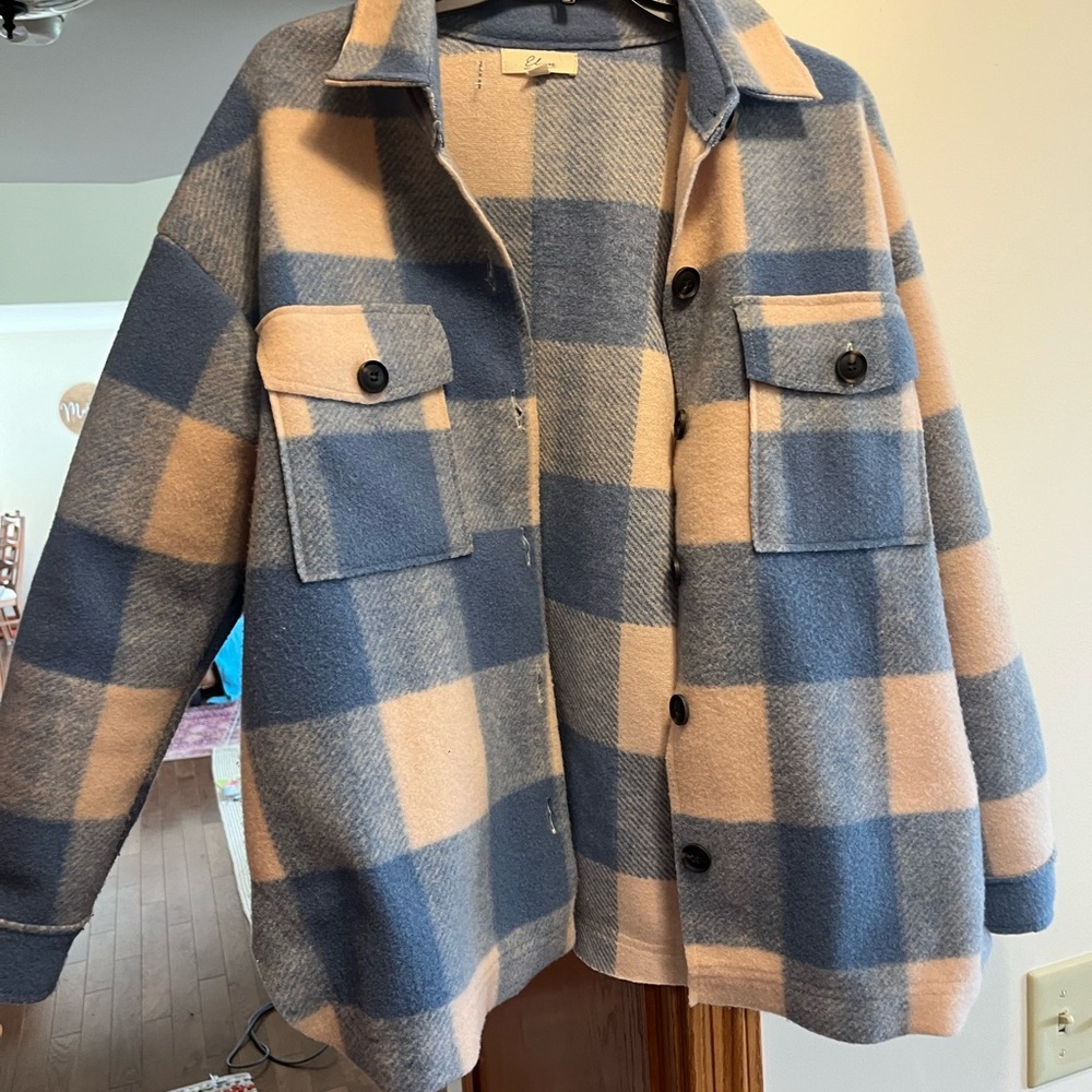 Blue and Beige Plaid Jacket